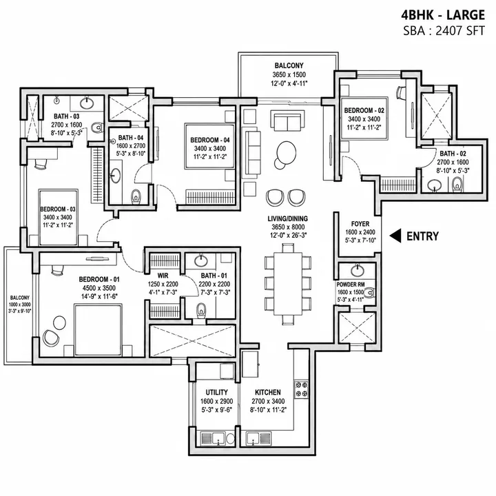 4 BHK Grande 2415 sq.ft. floor plan