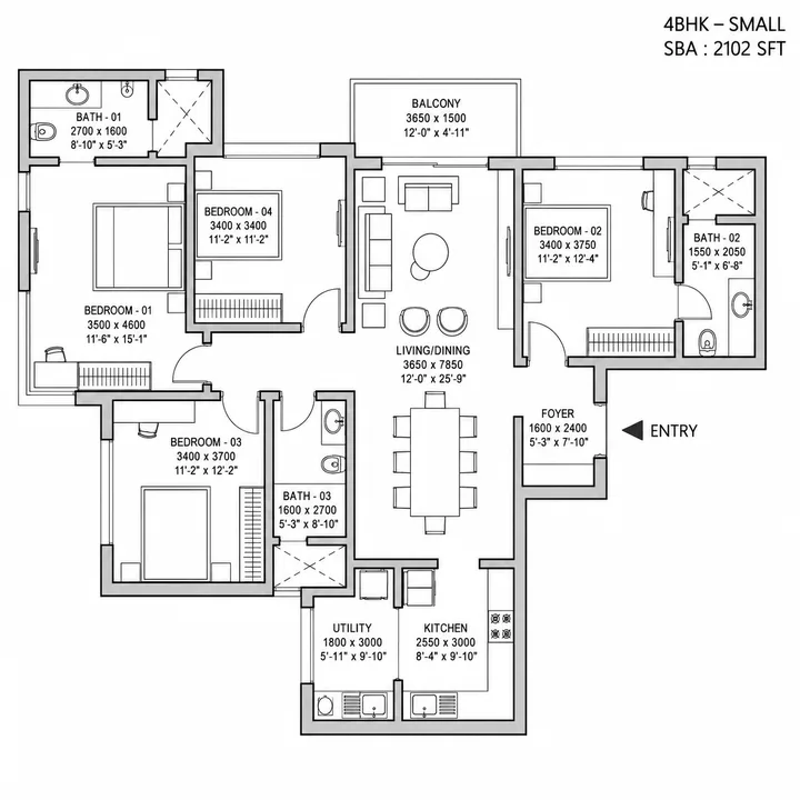 4 BHK Lux 2096 sq.ft. floor plan